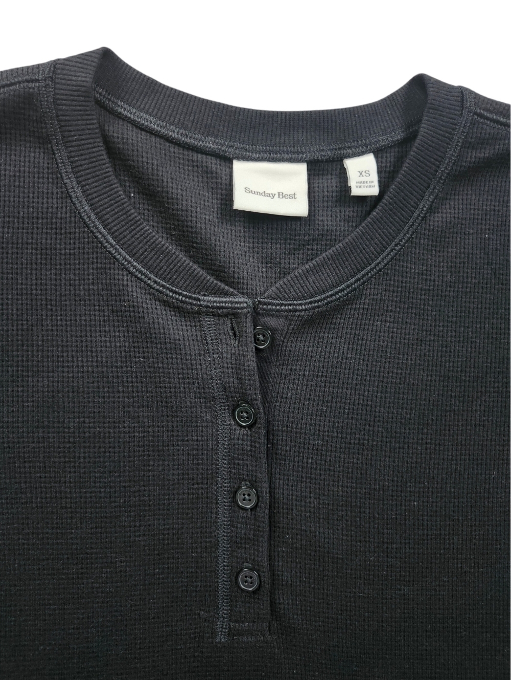 Aritzia Sunday Best Black Waffle Henley Baby Tee – Size XS - Picture 6 of 10